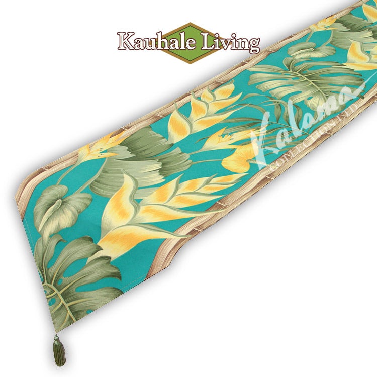 Hawaii Fabric Table Runner Flower Garden Teal Kalama Collection Ltd