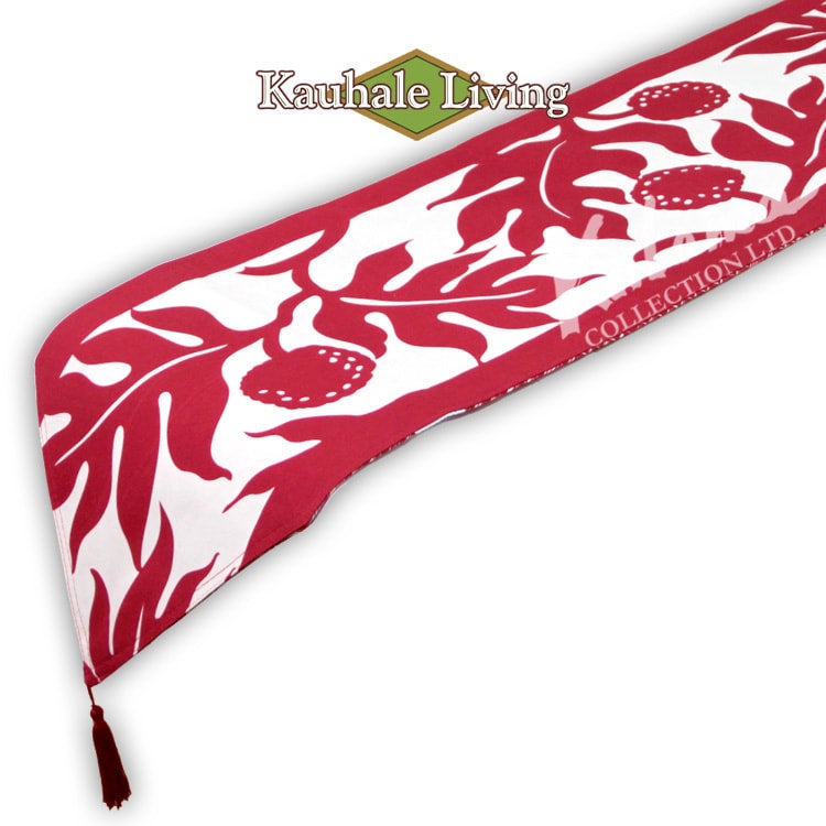 Hawaii Fabric Table Runner Ulu Breadfruit Red Kalama Collection Ltd