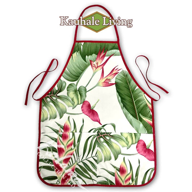 Hawaii Fabric BBQ Apron Flower Garden Off White Kalama Collection Ltd