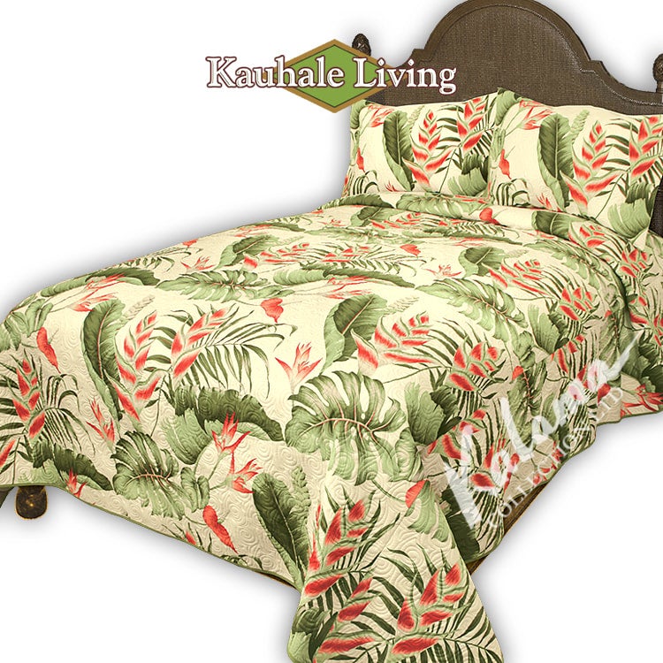 Hawaii Fabric Quilt Comforter, Flower Garden Off-White | Kalama