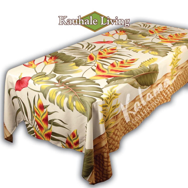 Hawaii Fabric Tablecloth, Flower Garden Off-White | Kalama