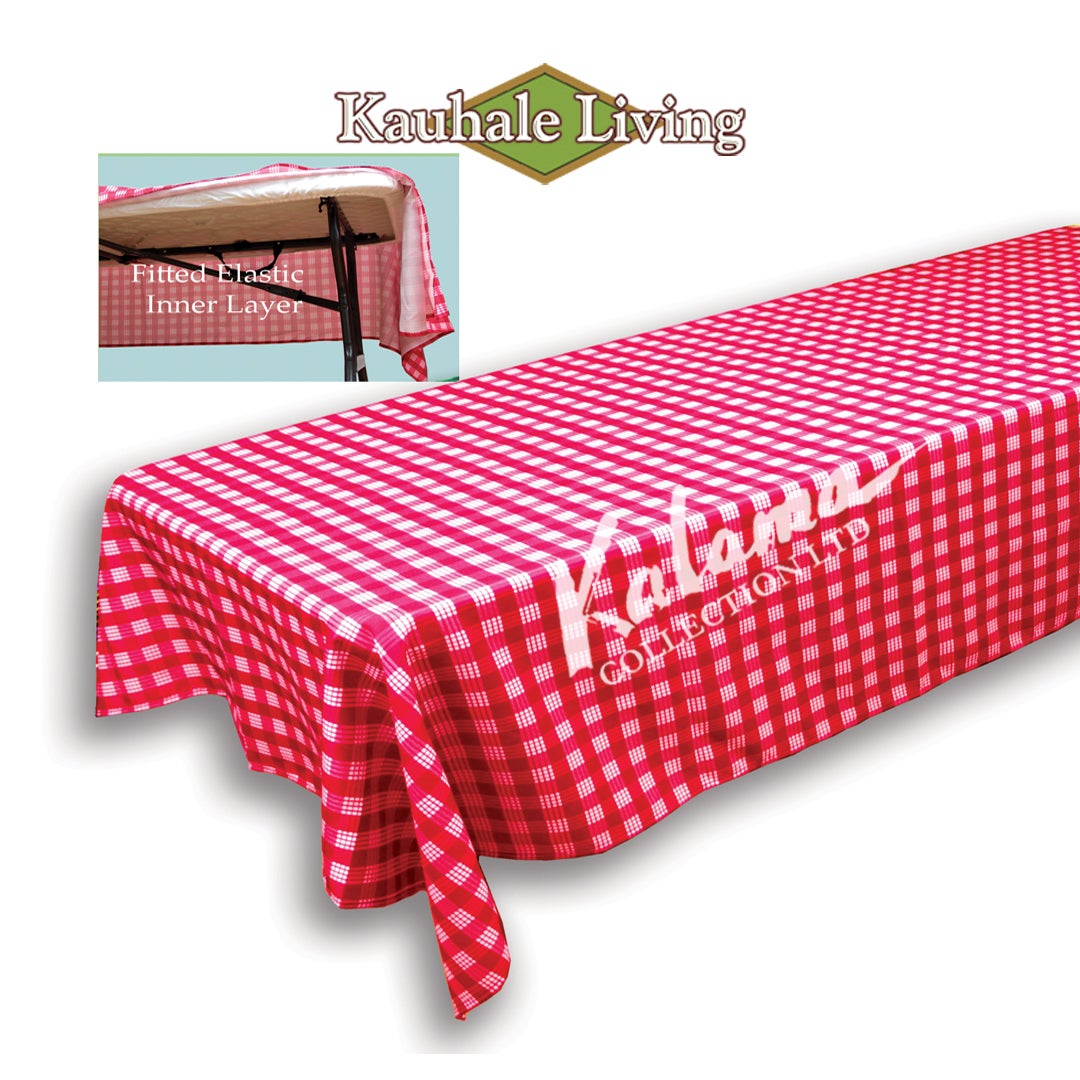 Hawaiian Fabric Tablecloth: Palaka Red | Kalama Collection Ltd