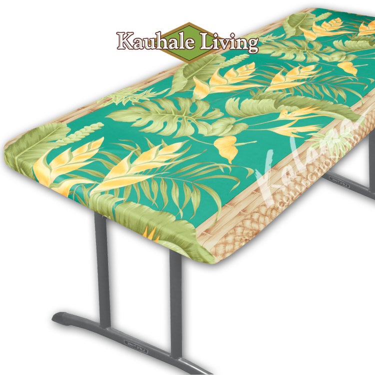 Hawaii Fabric Luau Tablecloth, Flower Garden Teal Kalama Collection Ltd